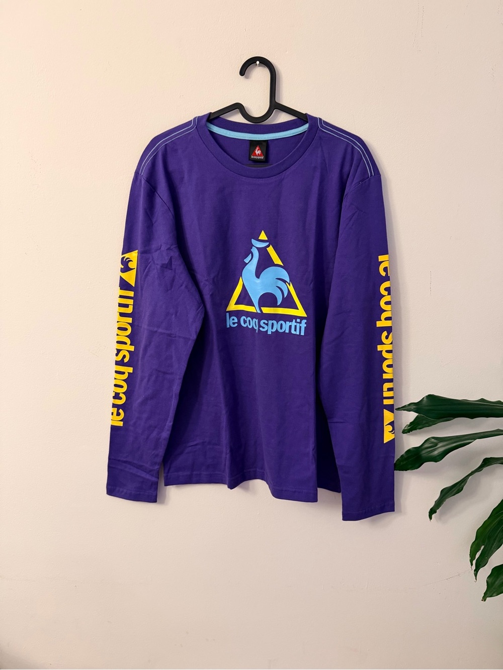 Le Coq Sportif Purple Tee with Aqua Trim and Red Logo